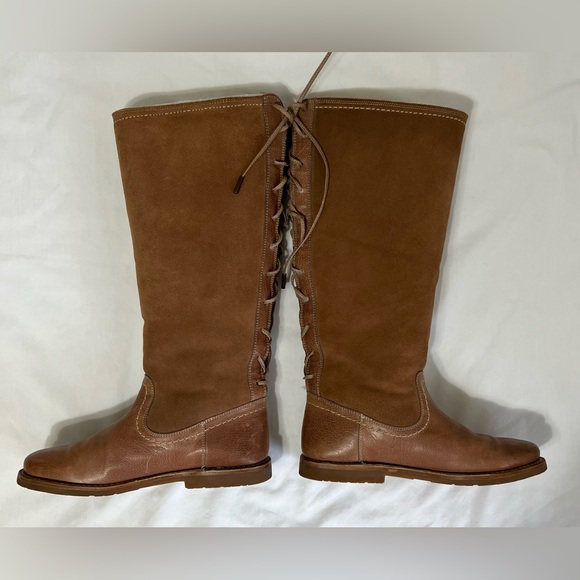 Frye Riding Cozy Tall leather Shearling lined Equestrian Boots Lace Up Back - Picture 9 of 13